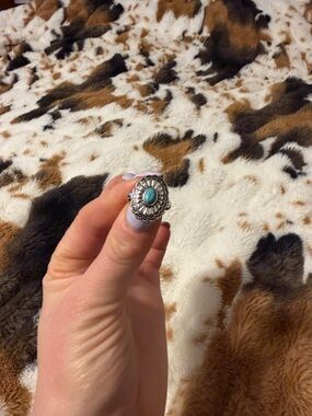 Silver & Turquoise Floral Oval Ring - Women Jewelry